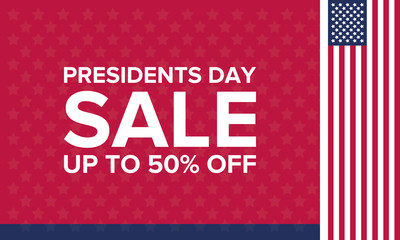 Happy Presidents day in United States. Washington's Birthday. Shopping sale banner, poster or background. Traditional federal holiday in America. Celebrated in February. 