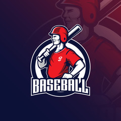baseball vector mascot logo design with modern illustration concept style for badge, emblem and tshirt printing. baseball illustration with a stick in hand.
