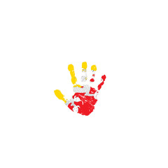 Bhutan flag and hand on white background. Vector illustration