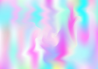 Naklejka na ściany i meble Hologram Magic Dreamy Vector Background. Rainbow Girlie Iridescent Gradient, Holographic Fluid Poster Wallpaper. Bright Pearlescent Hologram Fairy Cool Web Banner. Modern Tech Music Sound.