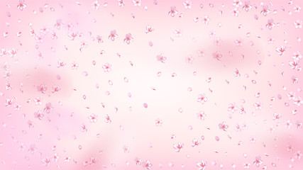 Nice Sakura Blossom Isolated Vector. Spring Flying 3d Petals Wedding Pattern. Japanese Funky Flowers Illustration. Valentine, Mother's Day Magic Nice Sakura Blossom Isolated on Rose