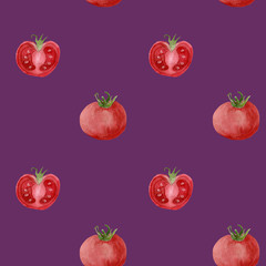 Seamless watercolor pattern with tomatoes