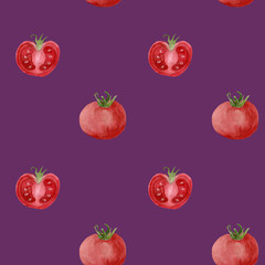 Seamless watercolor pattern with tomatoes