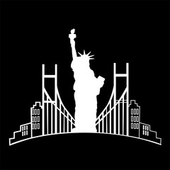 White silhouette of Statue of Liberty against black background. Independence Day. Illustration can be used for your presentation or postcard