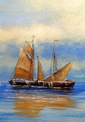 Fototapeta premium Paintings sea landscape, fine art, old ship on the sea