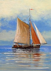 Paintings sea landscape, fine art, old ship on the sea