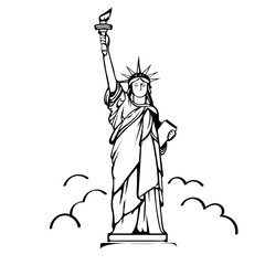 Statue of Liberty, New York. Design concept. Independence Day. Vertical vector illustration. Line art design. Welcome to New York. Best tourist destination