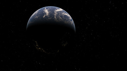 Exoplanet 3D illustrationPlanet Earth blue against the background of the galaxy and the black starry sky (Elements of this image furnished by NASA)