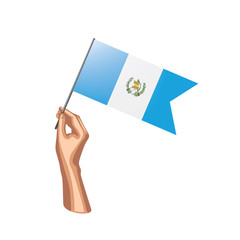 Guatemala flag and hand on white background. Vector illustration