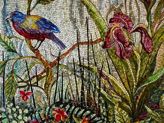 Naklejki  Mozaikowa sztuka niebieskiego i złotego ptaka