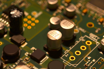 electronic components on circuit board. selective focusing.