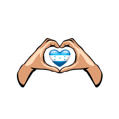 Honduras flag and hand on white background. Vector illustration