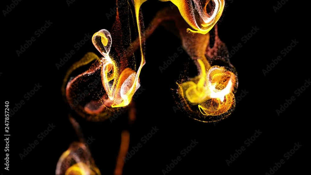 Aufkleber 3d ink effect advection in 4k. glitter in stream of invisible ink in water. 3d render with depth of 