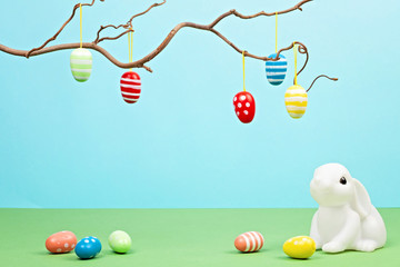 Fototapeta premium Easter bunnies over pastel background