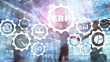 ERP system, Enterprise resource planning on blurred background. Business automation and innovation concept.