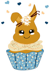 niedlicher Vanille-Cupcake mit Häschen im Kawaii Stil. Vektor Datei Eps 10