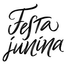 Festa Junina challigraphy, isolated on white background. Brasilian traditional holiday. 