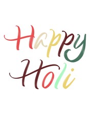 Happy Holi handwriting colorful  challigraphy, isolated on white background. Indian traditional colorful festival. 