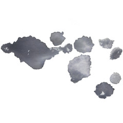 Black ink splashes and stains on the white isolated background. Chaotic stylish abstract organic design.	