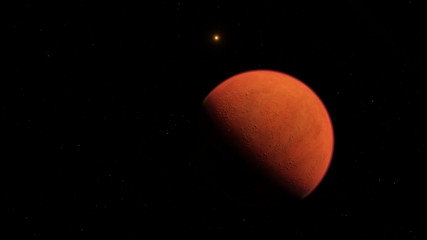 Exoplanet 3D illustration orange planet fiery hot against the bright sun (Elements of this image furnished by NASA)