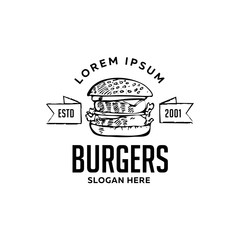 Burger Flat Icon Illustration with Text Sign