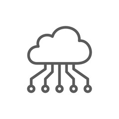 Cloud with closed contacts, blockchain line icon.