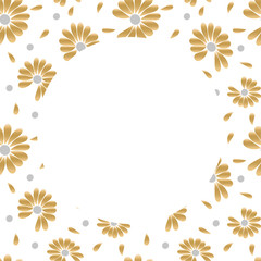 Golden hand drawn round frame with blossom design. Chamomile flowers for fortune telling. Vector isolated illustration.
