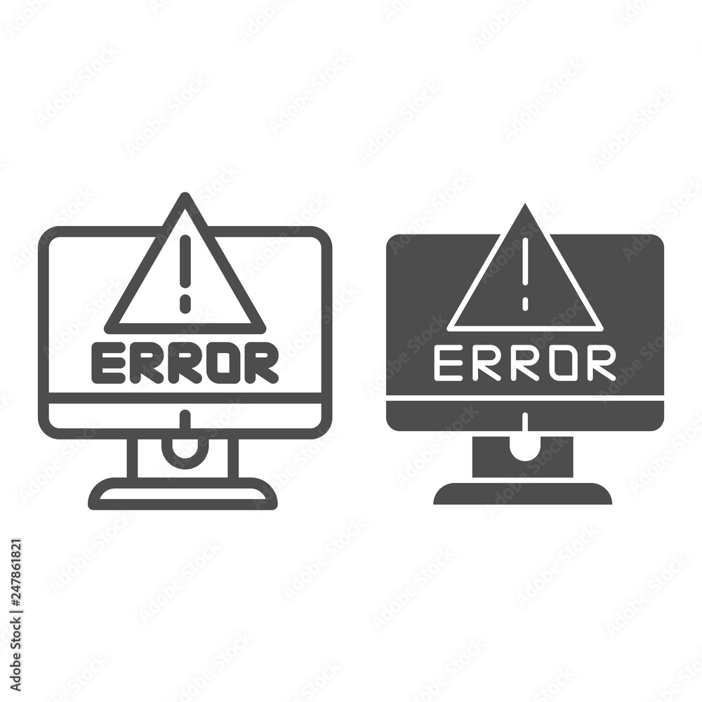 Poster alert on computer line and glyph icon. computer error vector illustration isolated on white. system 