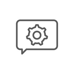Message with gear wheel, faq, technical assistance line icon.