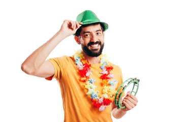 Portrait of young brazilian man wearing carnival costume