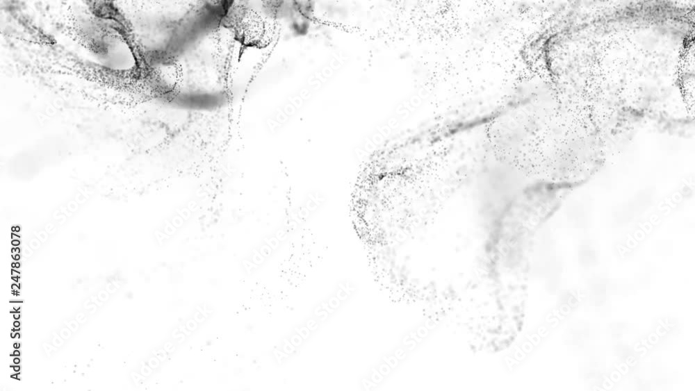 Aufkleber 3d ink effect advection in 4k. black particles in stream of invisible ink in water. 3d render with d