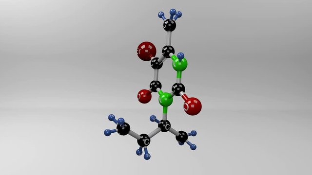 Bromacil molecule. Molecular structure of bromacil, crystalline solid used as an herbicide. 