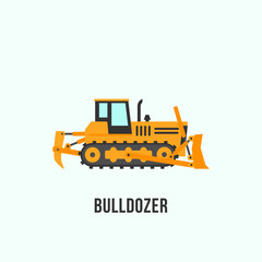 Obraz na płótnie Canvas Yellow bulldozer icon in flat style. Construction equipment illustration