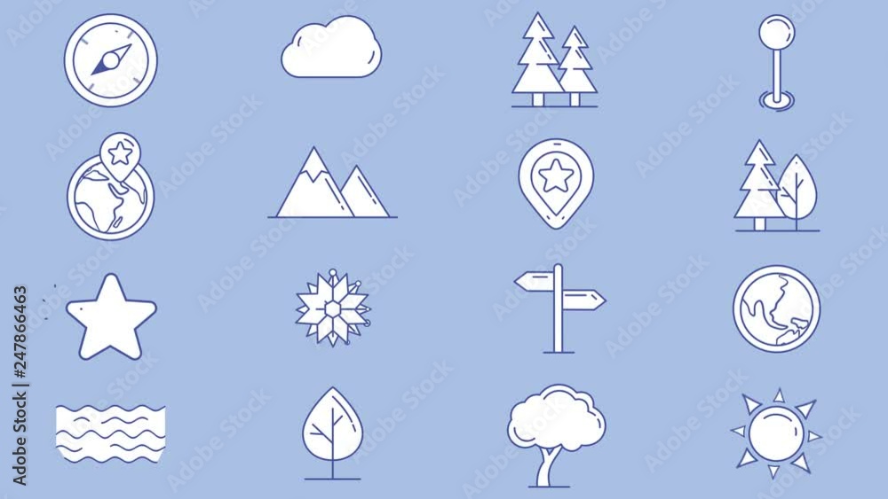 Poster set of map icons, natural objects