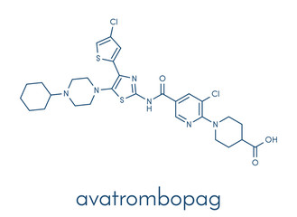 Fototapeta premium Avatrombopag thrombocytopenia drug molecule. Skeletal formula.