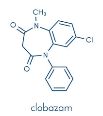 Clobazam epilepsy drug molecule. Skeletal formula.