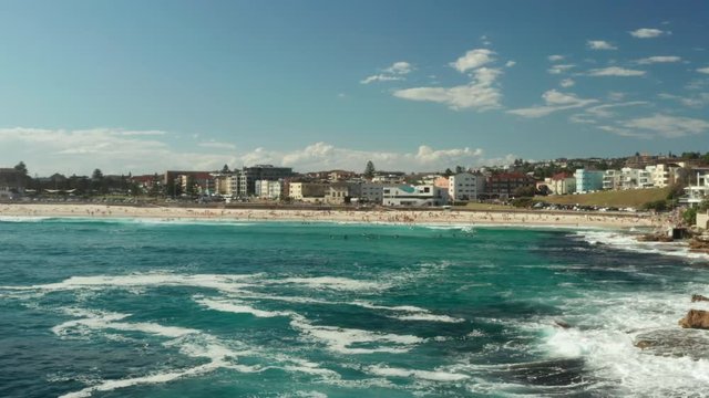 Looking back over Bondi Beach and the Bondi Beach Pavillion