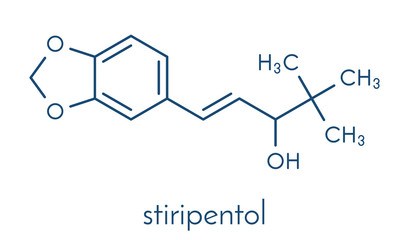 Stiripentol epilepsy drug molecule. Skeletal formula.