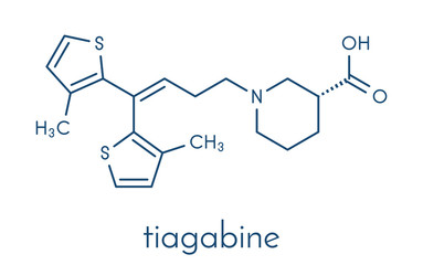 Tiagabine epilepsy drug molecule. Skeletal formula.