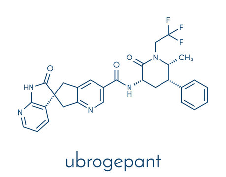 Ubrogepant Migraine Drug Molecule (CGRP Receptor Antagonist). Skeletal Formula.