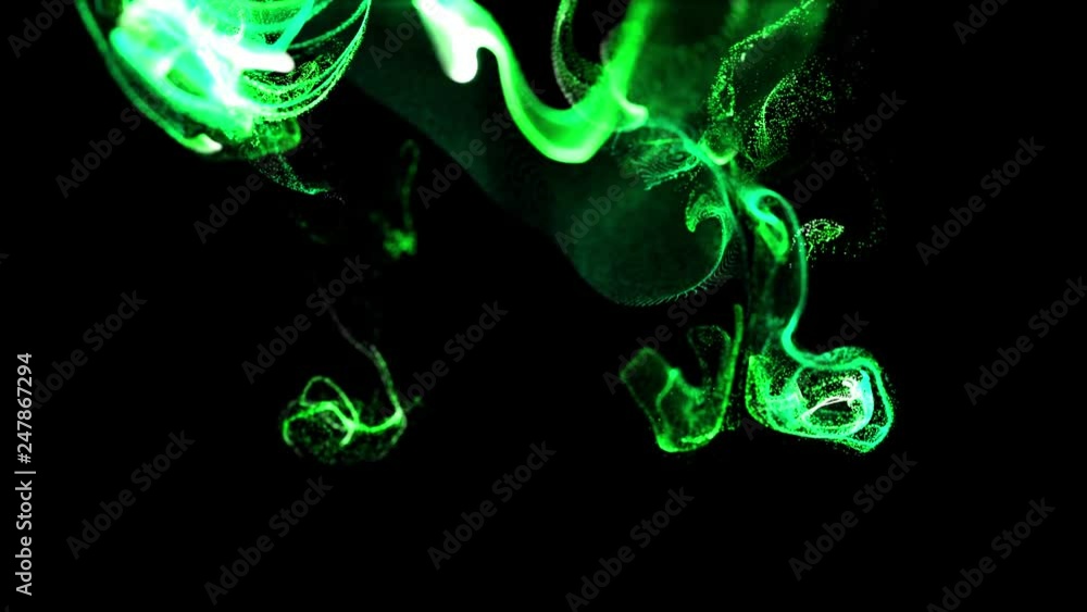 Aufkleber 3d ink effect advection in 4k. glitter in stream of invisible ink in water. 3d render with depth of 