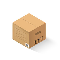 Closed cardboard box isolated on a white background.