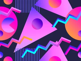  Memphis naadloos patroon met gradiëntvorm in de stijl van de jaren 80. Synthwave, futuristische achtergrond. Retrogolf. vector illustratie © andyvi