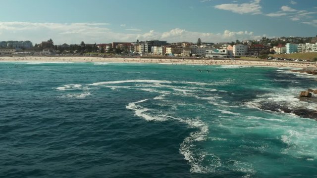 Looking back over Bondi Beach and the Bondi Beach Pavillion