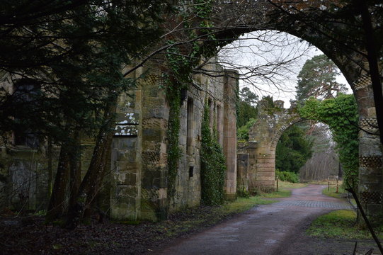 The striking ruins of Crawford Priory, Springfield, Cupar, Fife, extended in early 19th century.