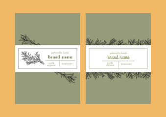 Vector set of package design with rosemary hand drawn elements. Editable set of packaging design with rosemary branches.