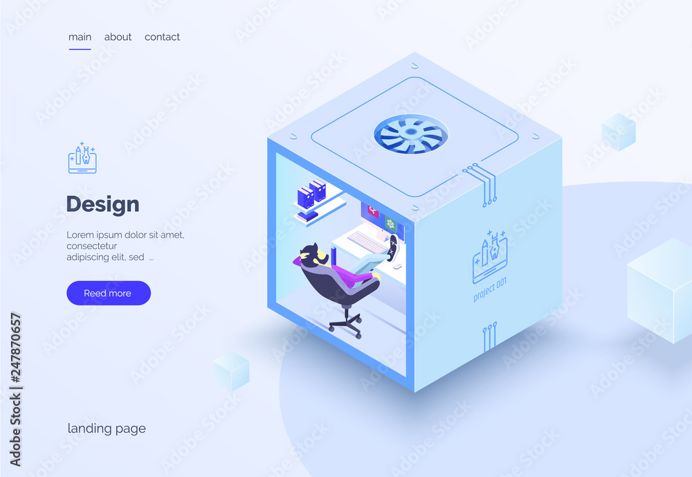 Aufkleber web design, creative process. teamwork. a group of people in the work process. landing page. vector 