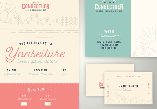 Pastel Stationery Set with Mountain Illustrations