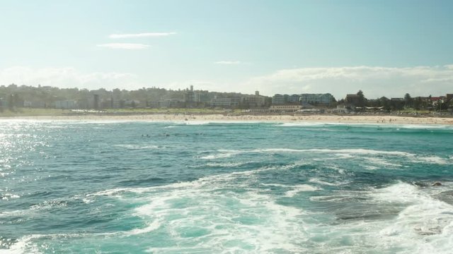 Looking back over Bondi Beach and the Bondi Beach Pavillion