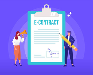 smart digital contract vector illustration concept, businessman signing online contract agreement with laptop, can use for, landing page, template, ui, web, mobile app, poster, banner, flyer